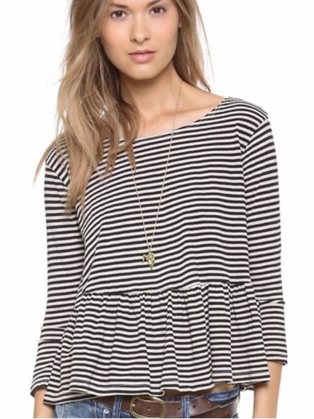 We The Free Quarter Sleeve Boatneck Peplum Top